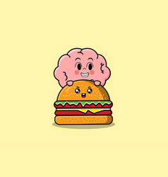 Cute Brain Cartoon Character Hiding In Burger