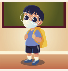 Back To School Boy Kid With Medical Mask