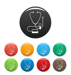 Stethoscope Blood Presure Icons Set Color