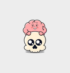 Cute Brain Cartoon Character Hiding In Skull