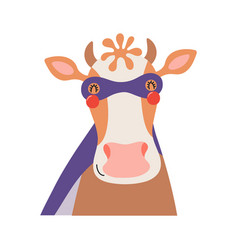 Cute Funny Cow Superhero In Costume Cartoon