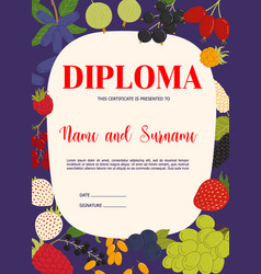 Kids Diploma With Ripe Forest And Garden Berries