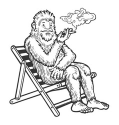 Snowman Yeti Smoking Sketch Engraving