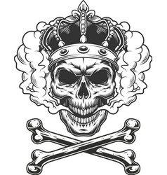 Vintage Monochrome King Skull Wearing Crown