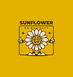 Retro Art Of A Sunflower With Happy Face