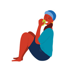 Woman Eating Apple Cartoon Character