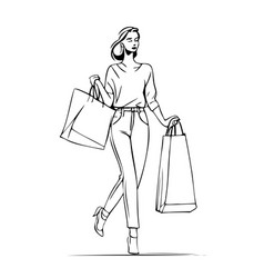 A Woman Is Walking With Two Shopping Bags