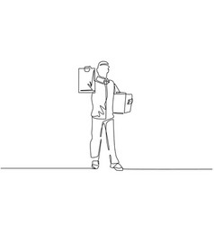 Single Continuous Line Drawing Happy Delivery Man