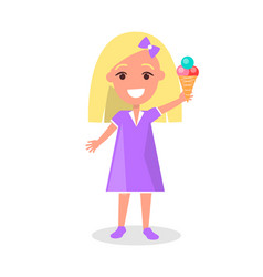 Young Girl Holding Cone Shape Ice Cream