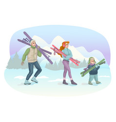 Happy Family Skiing Winter Sports