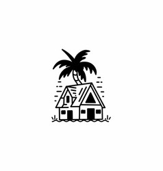 House And Coconut Tree Line Art