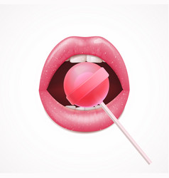 Lips With Lollipop Realistic Composition