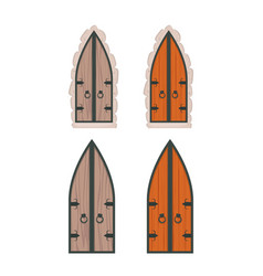 Set Of Wooden Doors In Cartoon Style Elements