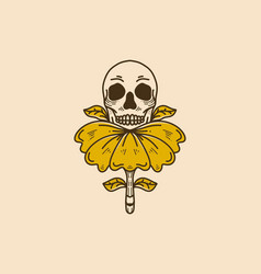 Vintage Art Of A Skull On The Flower