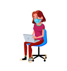 Teen Girl Wearing Mask And Work On Laptop