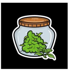 Tea Flavor With Cartoon Mascot Of Weed Bud On Jar