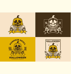 Vintage Of Halloween Pumpkin And Skull