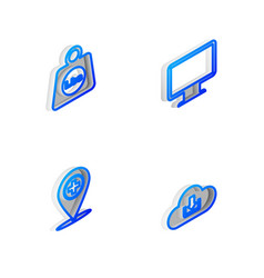 Set Isometric Line Computer Monitor Screen Weight