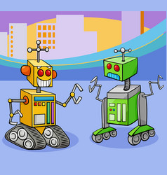 Two Cartoon Robots Characters Talking