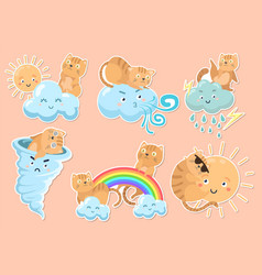 Adorable Cat With Weather Sticker Cartoon