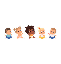 Baby Group Multiethnic Babies Sitting Isolated