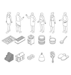 Sauna Icons Set Outline