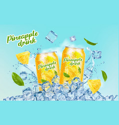 Ice Pineapple Drink Can Fruit And Tea Leaves