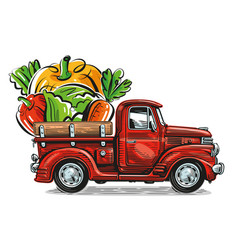 Retro Farm Pickup Truck And Organic Fresh