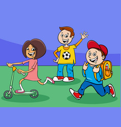 Funny Cartoon Elementary School Children Group