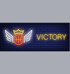 Victory Neon Text And Basketball With Wings