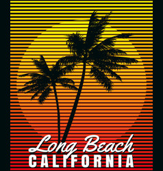 California Long Beach Sunset Print T-shirt Design