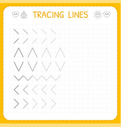 Tracing lines basic writing worksheet for kids Vector Image