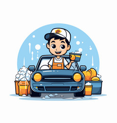 Cleaning Service Worker In Uniform Washing Car