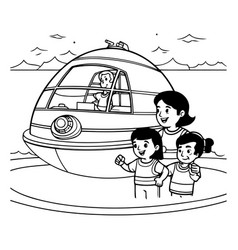 Family Travel By Boat Black And White For