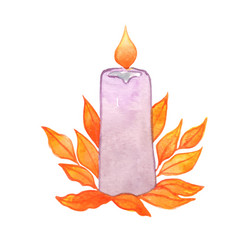 Purple Candle With Fall Leaves Leaves Watercolor