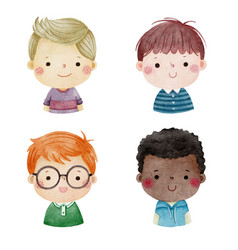 Set Of Watercolor Little Boy Faces Avatars Kid