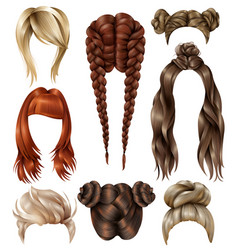 Realistic Female Hairstyles Set