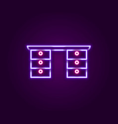 Glowing Neon Line Office Desk Icon Isolated