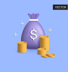 Money Bag With Stack Of Coins 3d Icon