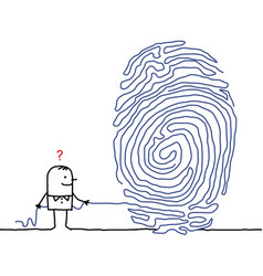 Hand Drawn Cartoon Man With Big Fingerprint Maze