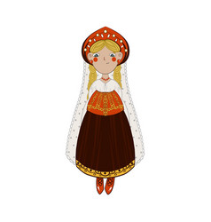 Cute Blonde Hair Girl In National Russian Dress