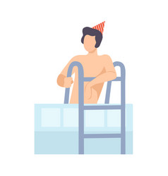 Guy In Festive Hat In Pool At Birthday Party