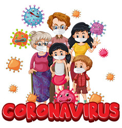 Members Family Wearing Mask With Coronavirus