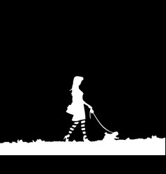 Girl Walking Her Dog Silhouette