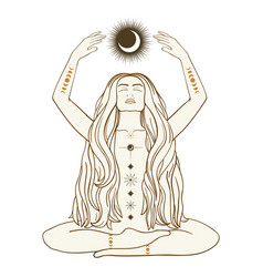 Hand Drawn Mystical Woman With Sun Moon Star