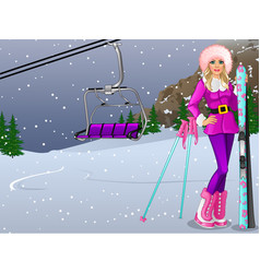 Cartoon Girl Goes Skiing