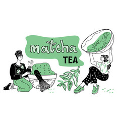 Banner With Women Enjoying Matcha Green Tea Drink