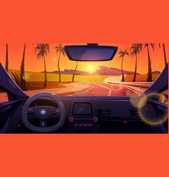 Sunset Road With Inside Car Dashboard View