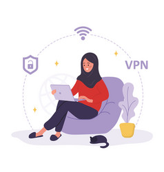 Vpn Service Muslim Woman Using Private Network