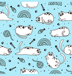 Cute Cartoon Cat Icons Seamless Pattern